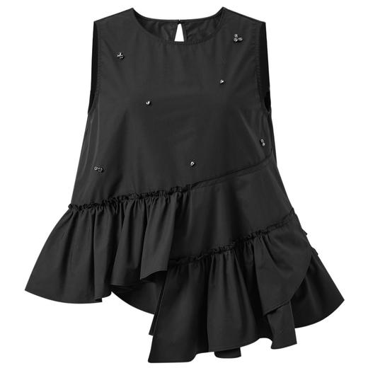 三彩2025夏季新款圆领无袖套头衫上衣设计感不规则宽松小衫M 商品图4