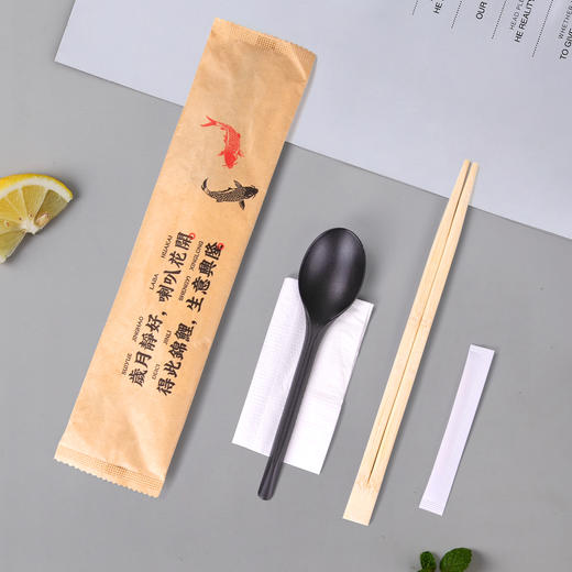 喇叭花一次性勺套装塑料勺纸巾西餐勺独立包装筷子四件套装定制 商品图6