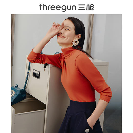 Threegun三枪 【爽滑密棉】休闲两翻领女士长袖上衣打底衫-22628A011 商品图6