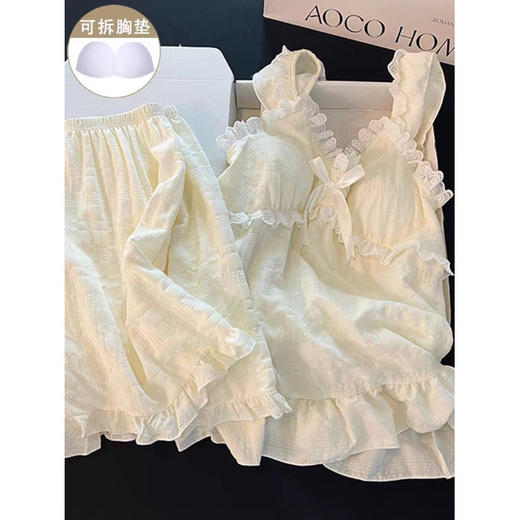 【吊带睡衣加大码300斤】新款田园风设计感睡衣女 套装家居服带胸垫  商品图2