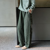 绽放旅行女装450朵/舒适百搭色织亚麻显瘦直筒裤休闲裤女透气吸湿 商品缩略图0