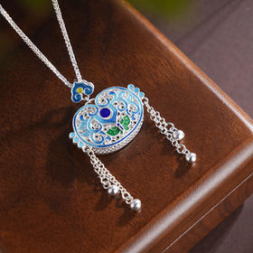 子佩集S990银【福气叠加】套链【QFTL013】纯银花丝珐琅彩蝴蝶流苏项链2505