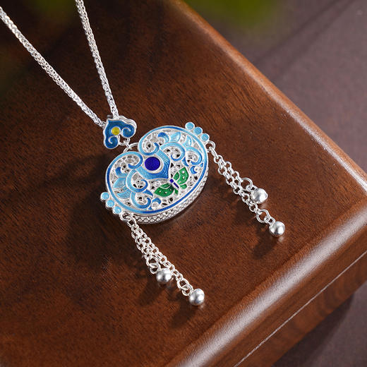 子佩集S990银【福气叠加】套链【QFTL013】纯银花丝珐琅彩蝴蝶流苏项链2505 商品图0