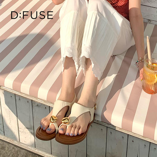 Dfuse迪芙斯2025夏季新款度假风人字拖T带平底鞋套趾凉鞋女鞋DFD2115103 商品图6