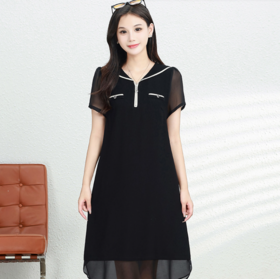 QYM 99H154-Y时尚短袖连衣裙宽松直筒海军领休闲裙