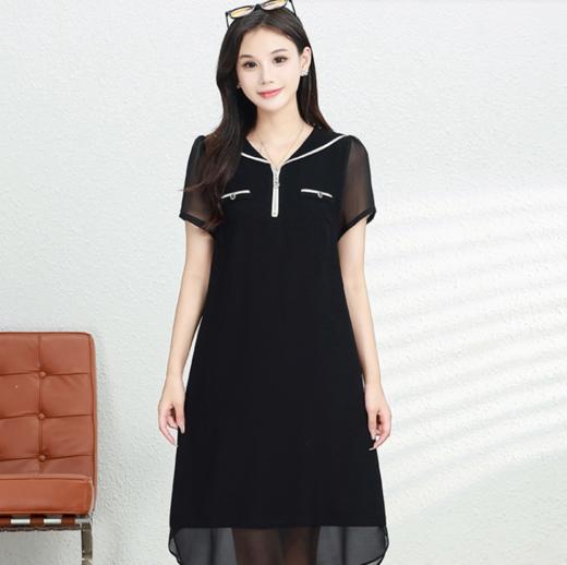 QYM 99H154-Y时尚短袖连衣裙宽松直筒海军领休闲裙 商品图0