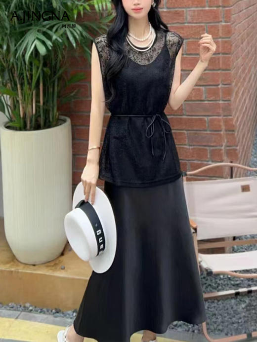 【特价不退换】阿菁娜夏季法式蕾丝镂空气质两件套F30X230009 商品图2