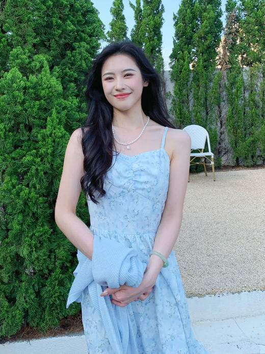 【百图lulu定制】【蓝星花吊带裙】清新蓝星花  玫瑰提花 后背打揽 肩带可调节 背心连衣裙 商品图5