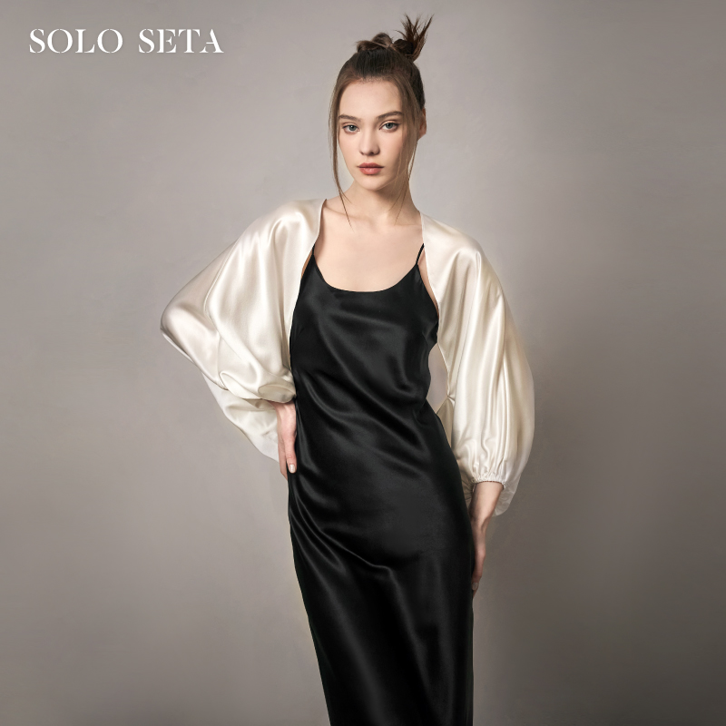 Solo seta22姆米真丝长袖披肩桑蚕丝防晒衣吊带裙外搭罩秋冬外套