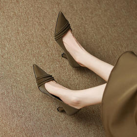 【预售5天】法式尖头细跟浅口单鞋气质百搭OL真皮高跟鞋女YS&3917