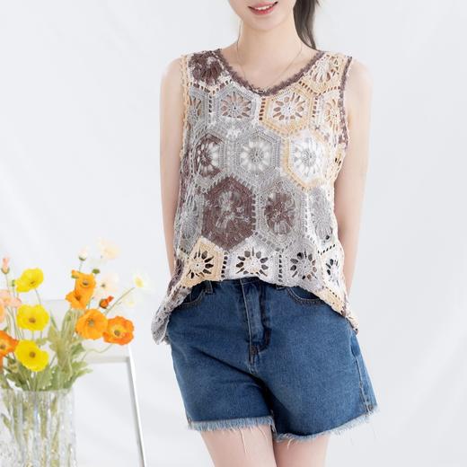 苏苏姐家六蕴拼花套头背心-5#段染蕾丝手工diy编织钩针上衣材料包预 商品图1