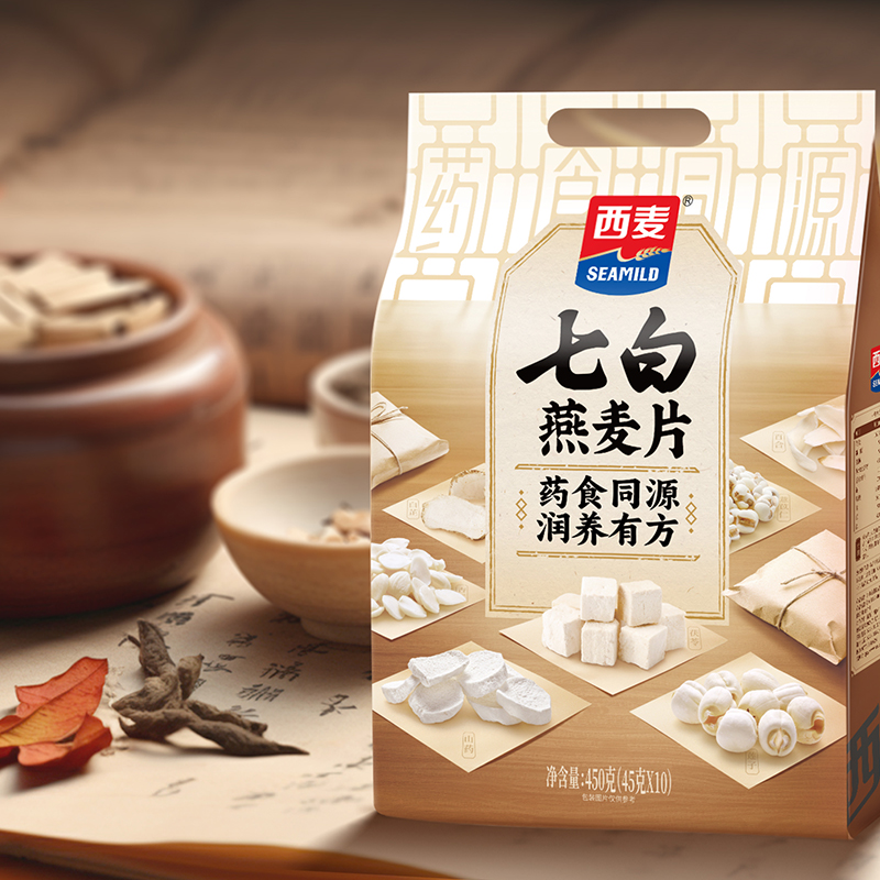 七白燕麦片450g内含45*10包独立小包装药0蔗糖食同源高纤维早餐冲饮