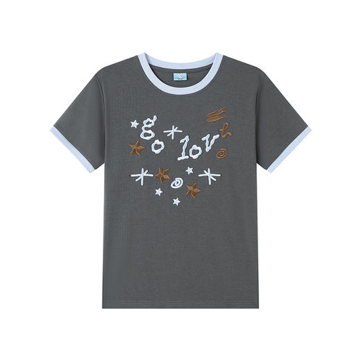 CryingCenter go love去爱刺绣星星撞色正肩短袖T恤可爱 哭喊中心 商品图4