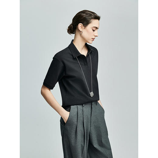 棉仓363601003初棉美式落肩宽松小翻领POLO衫 商品图2