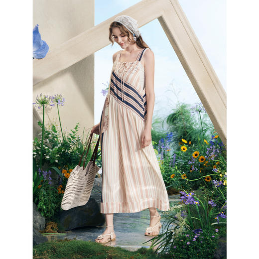 两三事梵高文艺垂音漫律2025夏新款时尚拼色条纹印花连体裤女宽松 商品图2