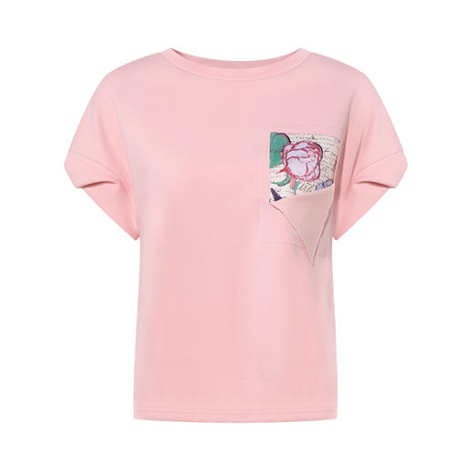 两三事梵高文艺秘密花讯2025夏季新款小清新印花假口袋短袖T恤女 商品图4