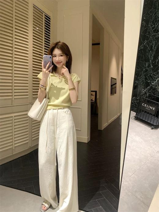 ✨【韩国东大门爆款】夏日炸街神器！  🇮🇹〖老钱风翻领针织衫+奶油白显瘦阔腿裤〗 商品图1