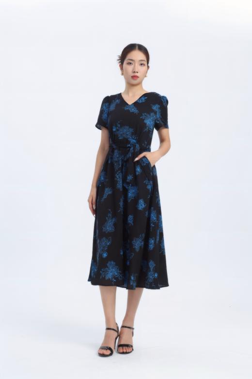 SZ2S46_监德色_连衣裙_夏季_V领短袖系带收腰A字大摆中长款_高级女装_BERNIEELEN 伯妮斯茵 商品图1