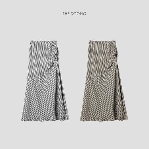 THESOONG"格纹鱼尾裙"经典铜氨纤维细腻格纹凉感高腰半身裙HBQZ6846 商品图3