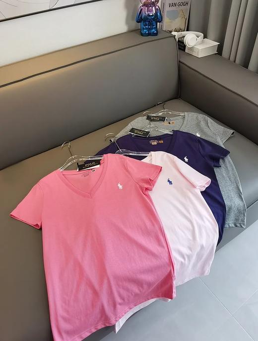 经典12色~赵露思同款拉夫劳*仑 V领纯棉刺绣小战马刺绣短袖 商品图8