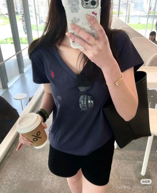 经典12色~赵露思同款拉夫劳*仑 V领纯棉刺绣小战马刺绣短袖 商品图4