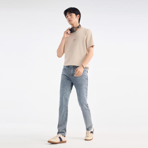 九牧王 自由凉感T恤 夏浅卡其圆领标准版短袖T恤 JT4E24830 商品图1