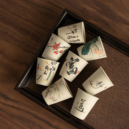【捡漏价！复古雅韵，品茗之选】粗陶花鸟茶杯套装🎋传承千年茶道之美，8杯礼盒装，一见倾心！ 主人杯品茗杯客杯 礼品套装 商品图2