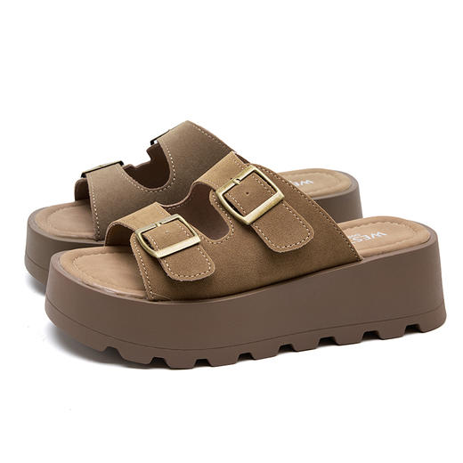 西遇厚底凉拖鞋女夏季外穿新款复古一字拖鞋小个子增高勃肯鞋D0956666 商品图4