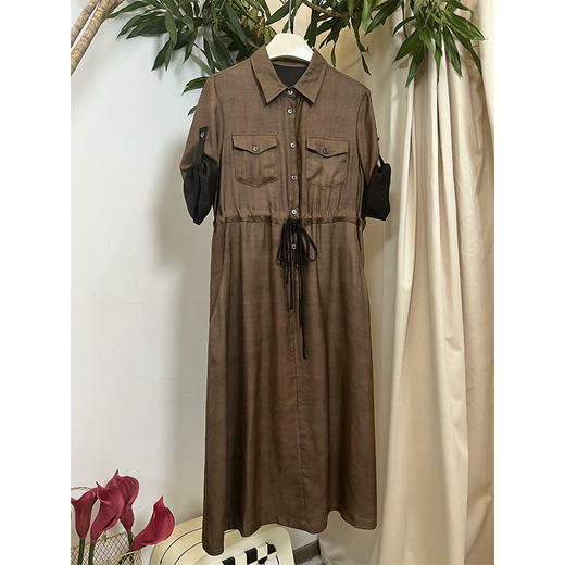 【贝拉推荐】柞蚕丝香云纱非遗工艺 斜纹绸柞蚕丝连衣裙 大气通勤工装风 挺括不易皱 商品图7