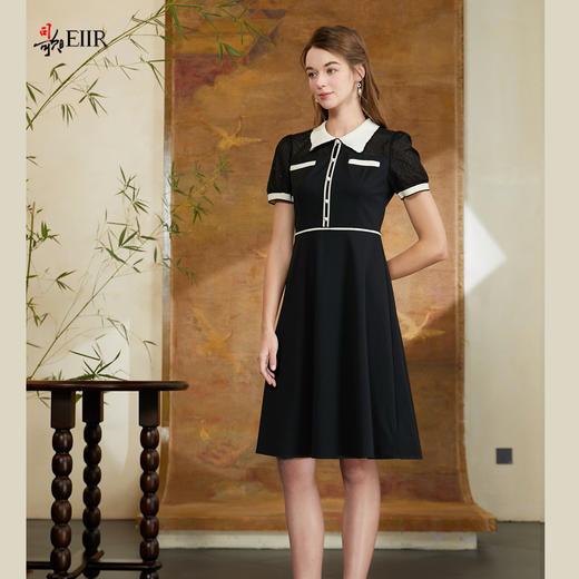 司歌弹力翻领短袖收腰连衣裙A911242X 商品图1