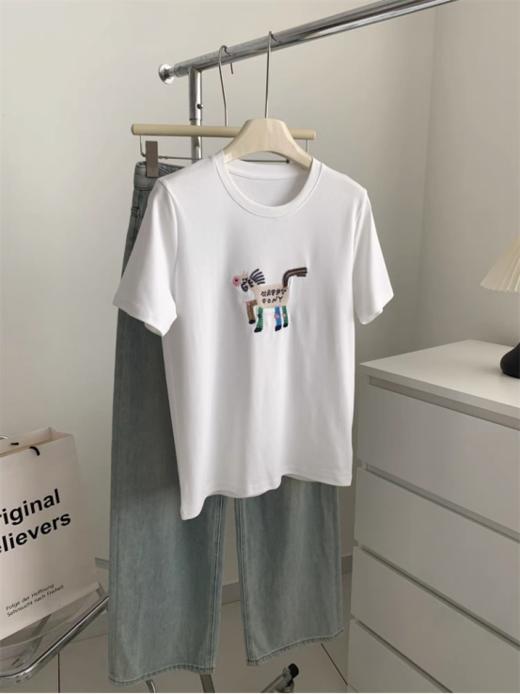 💕【菲诺偲-天丝刺绣T恤】采用精致刺绣工艺，👏图案立体生动，增添童趣与设计感🏆，适合喜欢萌系风格的人群16针机织，把肤感提升到极致 出汗没有发粘感，太舒服了！！💥 商品图4