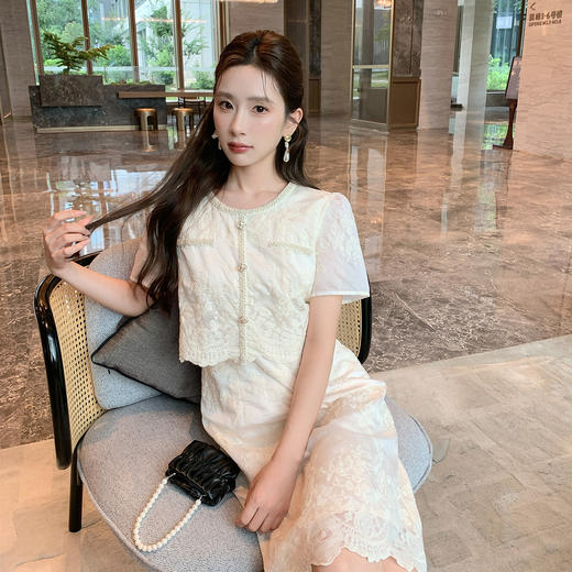 奢姿大码女装2025夏季气质蕾丝提花假两件连衣裙胖妹妹小香风裙子9952853119 商品图2