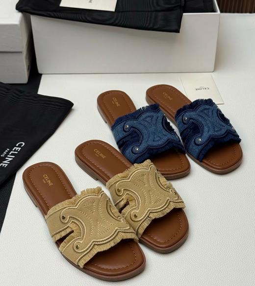 凯旋门牛仔猫须纯皮鞋拖 商品图14