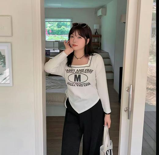 【诗铭洛可】W1062印花方领可抽绳T恤B19-3 商品图1