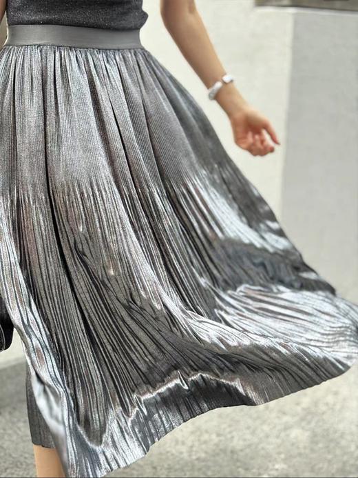 熠熠生辉重工艺术感压褶松紧腰光泽气质通勤百褶裙 商品图11