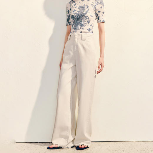 极简高腰压褶微喇长裤女2025春季百搭休闲裤(货号:MS86PA020A2001) 商品图2