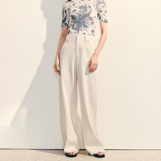 极简高腰压褶微喇长裤女2025春季百搭休闲裤(货号:MS86PA020A2001) 商品图0