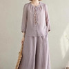 裁缝学苑AQ483复古新中式中国风刺绣衬衣宽松休闲阔腿裤两件套春 商品缩略图3