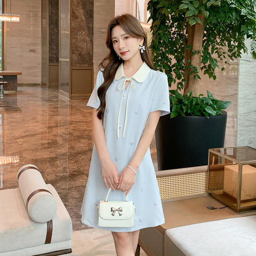 奢姿大码女装2025夏季减龄蝴蝶结绑带时尚裙子胖妹妹娃娃领连衣裙9952835058 商品图4