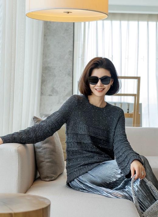 熠熠生辉重工艺术感压褶松紧腰光泽气质通勤百褶裙 商品图8