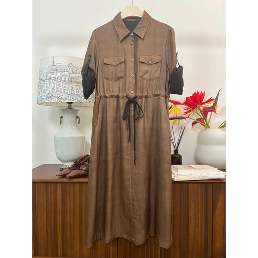 【贝拉推荐】柞蚕丝香云纱非遗工艺 斜纹绸柞蚕丝连衣裙 大气通勤工装风 挺括不易皱 商品图1