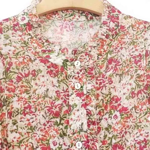 VIVIAN LIU V2523005 春季时尚立领领口花边袖口系扣印花衬衫 商品图2