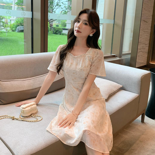 奢姿大码女装2025夏季木耳边时尚方领连衣裙胖妹妹碎花减龄裙子9952890480【1】 商品图2