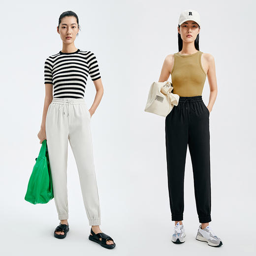 simplepieces休闲裤春夏高级感中高腰弹力垂软锥形裤 商品图3