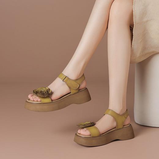 【牛皮】民族风花朵凉鞋女夏季新款复古轻便厚底休闲凉鞋-BB 商品图3