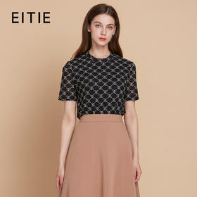 EITIE爱特爱春新款温柔气质修身显瘦通勤印花针织上衣7702401
