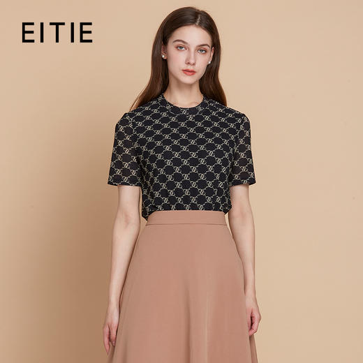 EITIE爱特爱春新款温柔气质修身显瘦通勤印花针织上衣7702401 商品图0