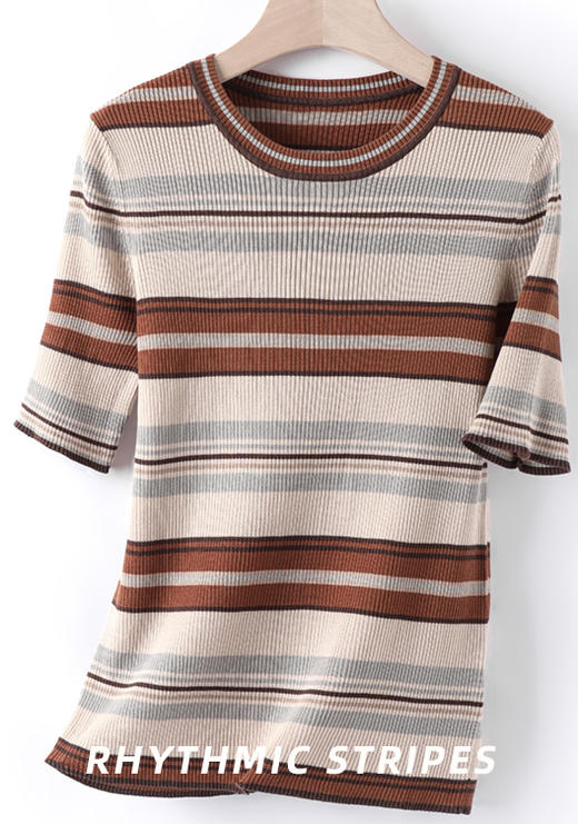 臣禾	【律动条纹T】天丝正肩圆领短袖T恤	JZ252050222 商品图0