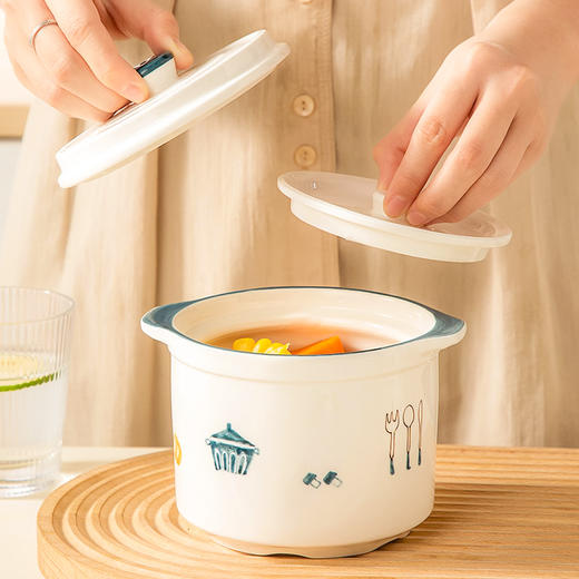 【摩登双盖炖盅】陶瓷双盖炖盅摩登隔水炖汤家用一人份蒸鸡蛋羹小瓦罐燕窝盅 商品图2