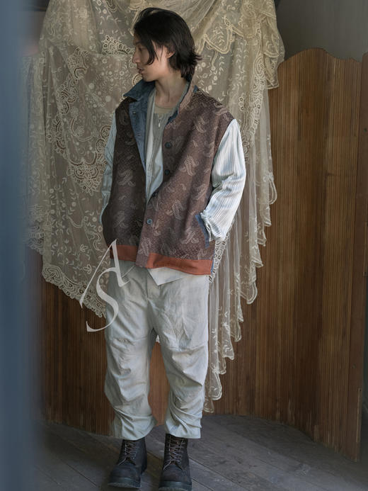 By Walid  靛蓝古董提花面料双面短夹克 商品图2